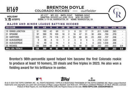 2024 Topps Holiday Brenton Doyle Colorado Rockies #H169