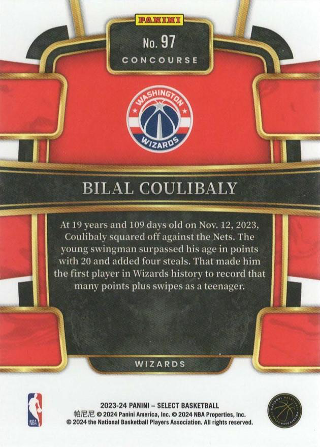 2023 Panini Select NBA Blue Bilal Coulibaly RC #97 Washington Wizards