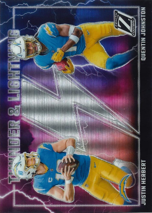 2023 Panini Zenith Thunder and Lightning Justin Herbert / Quentin Johnston #14 Los Angeles Chargers