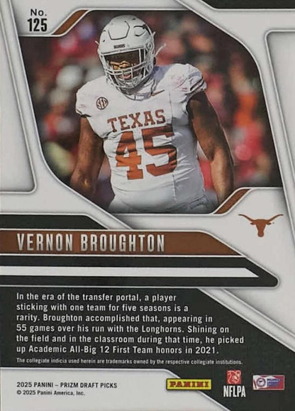 2025 Panini Prizm Draft Picks Vernon Broughton #125 Texas Longhorns