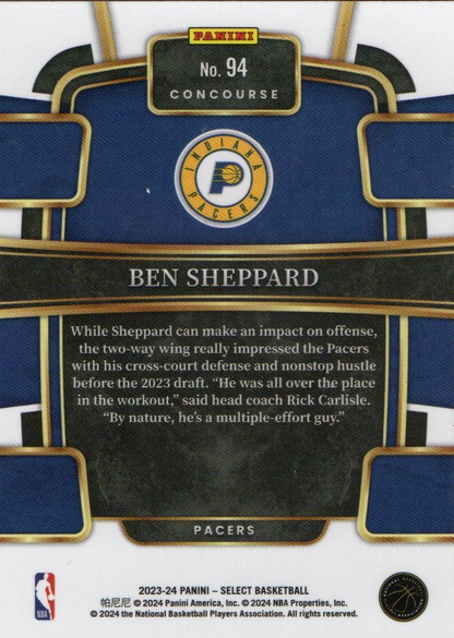 2023 Panini Select NBA Blue Ben Sheppard RC #94 Indiana Pacers