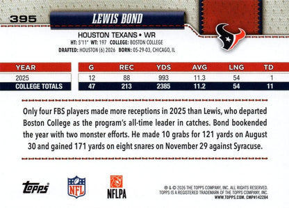 2026 Topps Flagship RC Lewis Bond #395 Houston Texans