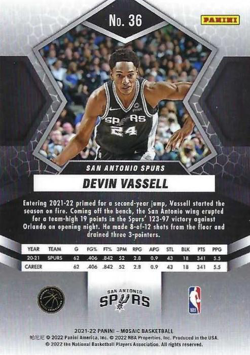 2021 Panini Mosaic Devin Vassell #36 San Antonio Spurs