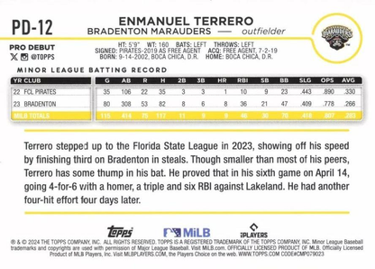 2024 Topps Pro Debut Enmanuel Terrero #PD-12 Bradenton Marauders