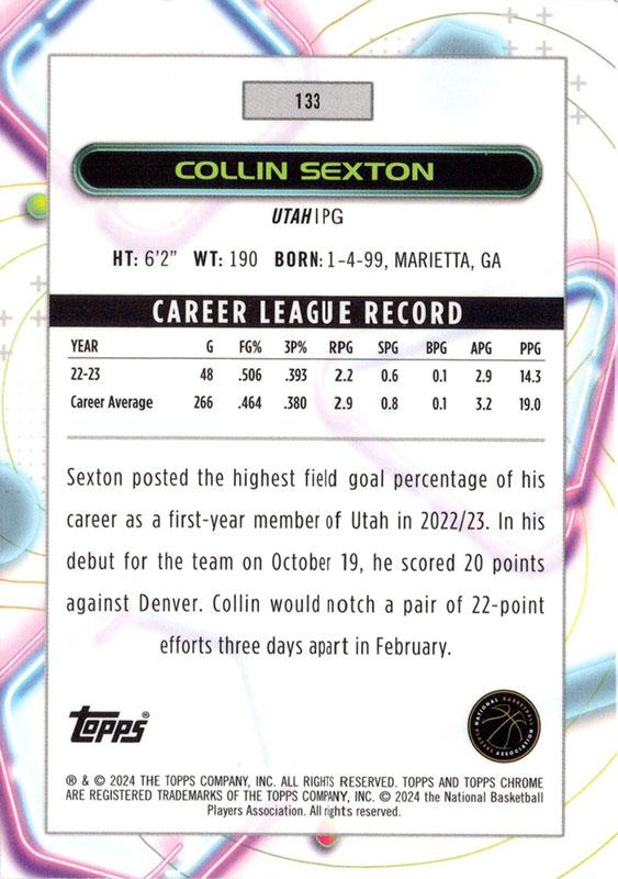 2023 Topps Chrome Cosmic Collin Sexton #133 Utah Jazz
