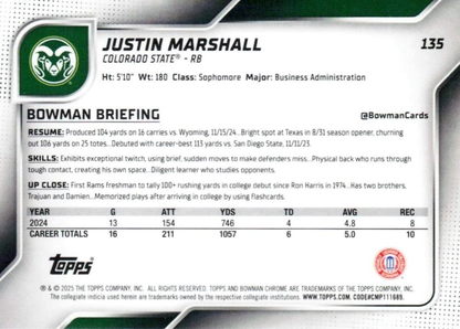 2025 Topps Bowman U Chrome Justin Marshall 1st #135 Colorado State Rams