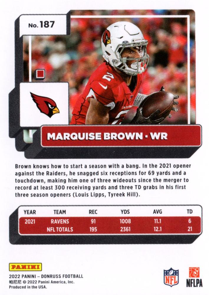 2022 Panini Donruss Marquise Brown #187 Arizona Cardinals