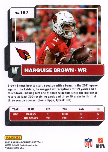 2022 Panini Donruss Marquise Brown #187 Arizona Cardinals