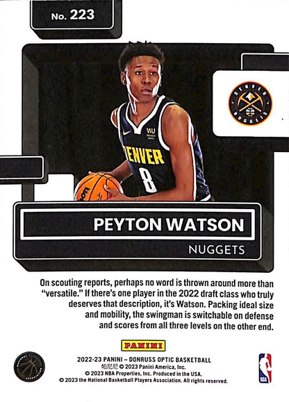 2022 Panini Donruss Optic Peyton Watson Rated Rookie #223 Denver Nuggets