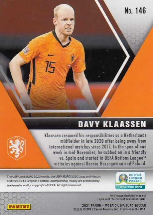 2021 Panini Mosaic UEFA EURO 2020 Davy Klaassen #146 Pays-Bas