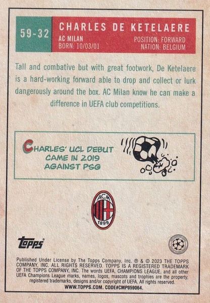 2022 Topps UCC 1959 Charles De Ketelaere #59-32 A.C. Milan