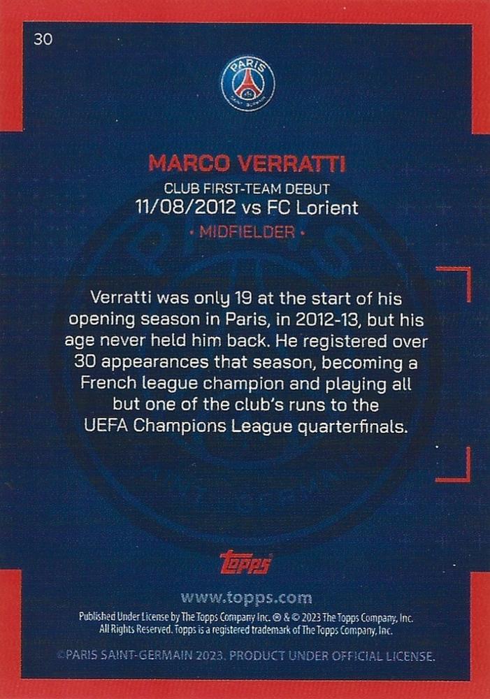 2022 Topps PSG Team Set Marco Verratti #30 Paris Saint-Germain