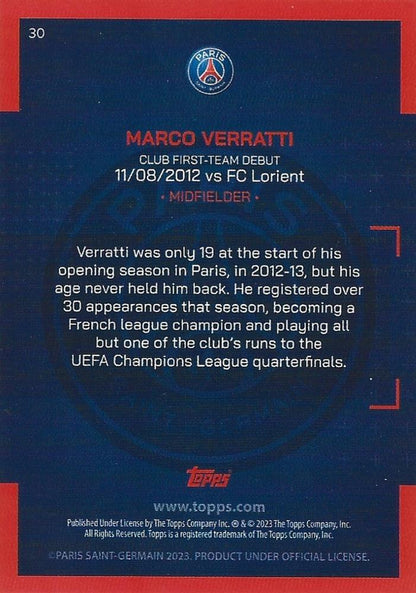 2022 Topps PSG Team Set Marco Verratti #30 Paris Saint-Germain