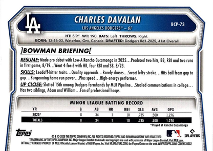 2026 Topps Bowman Chrome Prospects Charles Davalan #BP-73 Los Angeles Dodgers
