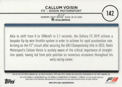 2024 Topps Chrome Formula 1 Callum Voisin F3C #142 Rodin Motorsport