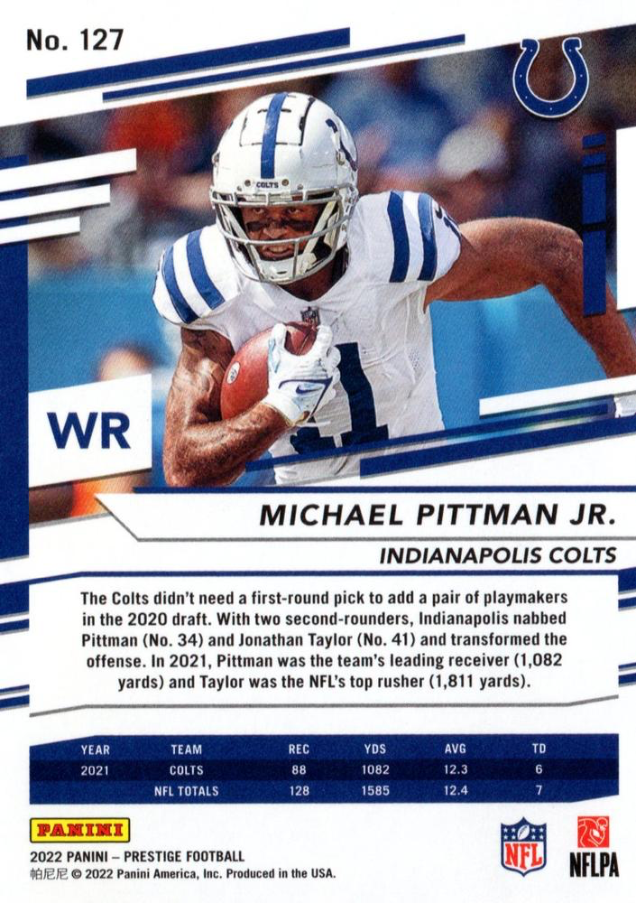 2022 Panini Prestige Michael Pittman Jr. #127 Indianapolis Colts