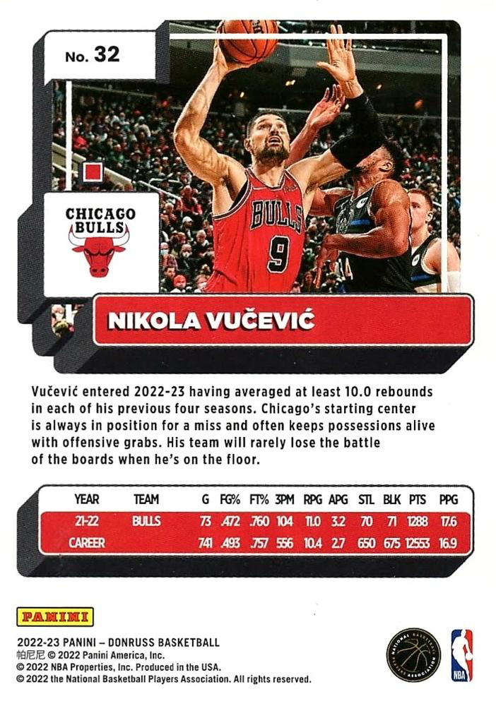 2022 Panini Donruss Nikola Vučević #32 Chicago Bulls