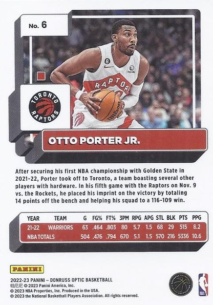 2022 Panini Donruss Optic Otto Porter Jr. #6 Toronto Raptors