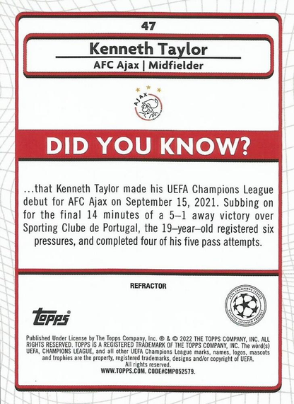 2021 Topps Merlin UEFA Club Competitions Refractor Kenneth Taylor #47 Ajax