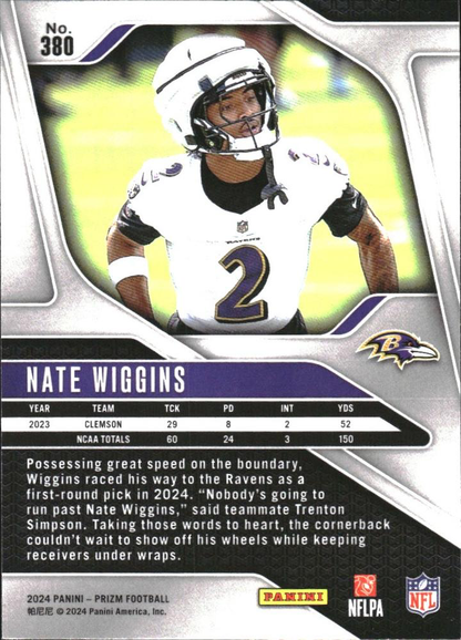 2024 Panini Prizm Nate Wiggins RC #380 Baltimore Ravens