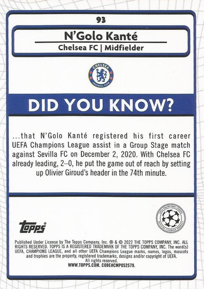 2021 Topps Merlin UEFA Club Competitions N'Golo Kanté #93 Chelsea FC