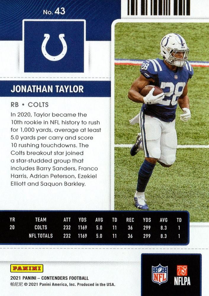 2021 Panini Contenders Jonathan Taylor Indianapolis Colts #43