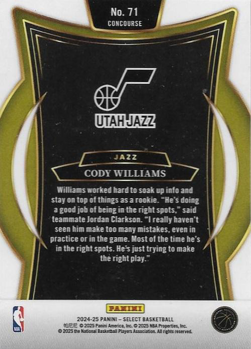 2024 Panini Select Cody Williams RC Blue #71 Utah Jazz
