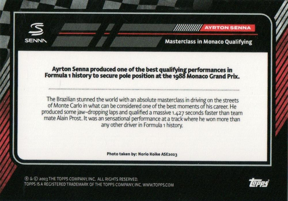2023 Topps The Story of Senna Ayrton Senna 14.05.1988 Masterclass in Monaco Qualifying