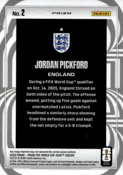 2026 Panini Prizm FIFA World Cup Screamers Silver Jordan Pickford #2 Angleterre