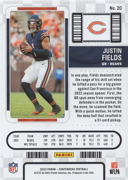 2022 Panini Contenders Justin Fields Chicago Bears #20