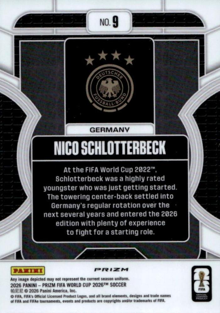 2026 Panini Prizm FIFA World Cup Phenomenon Nico Schlotterbeck #9 Allemagne