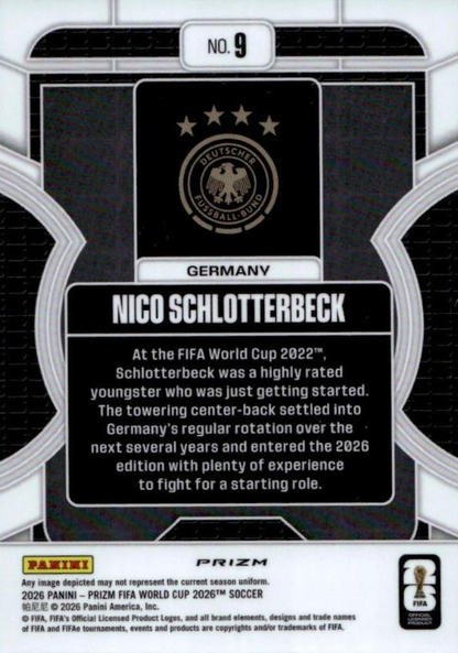 2026 Panini Prizm FIFA World Cup Phenomenon Nico Schlotterbeck #9 Allemagne