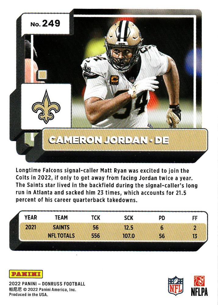 2022 Panini Donruss Cameron Jordan #249 New Orleans Saints