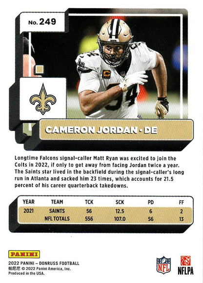 2022 Panini Donruss Cameron Jordan #249 New Orleans Saints