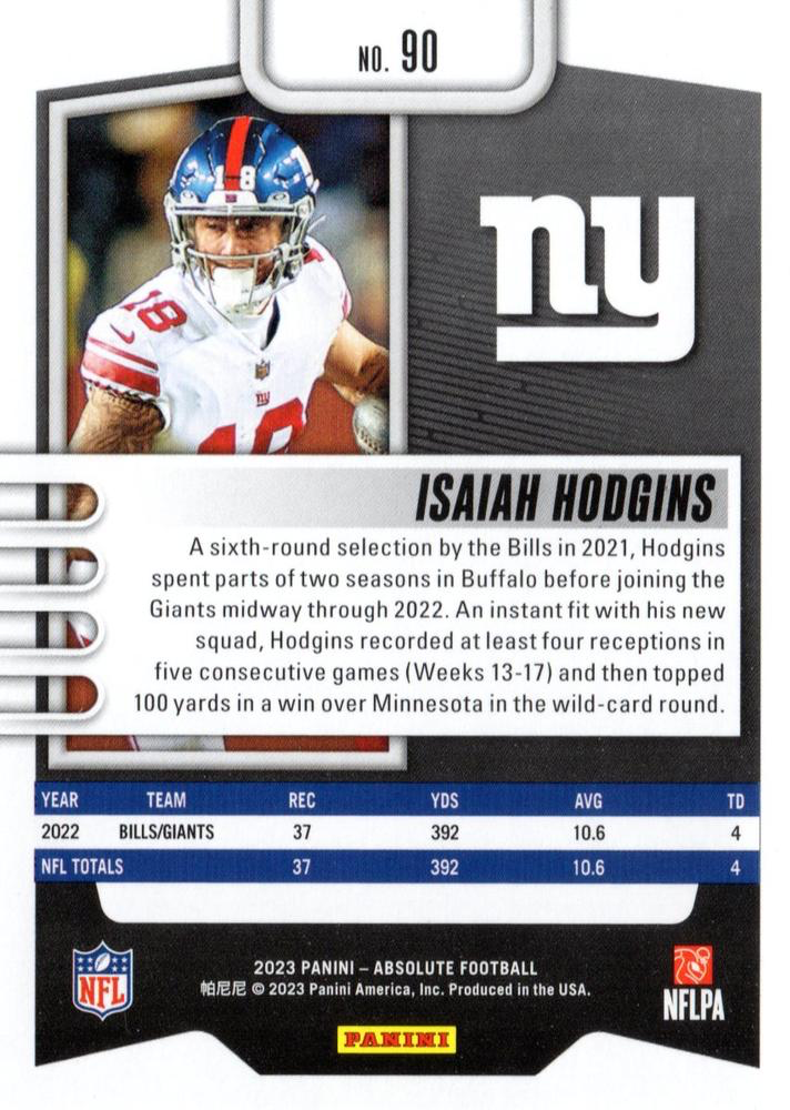 2023 Panini Absolute Isaiah Hodgins #90 New York Giants