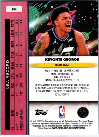 2025 Topps Chrome Cosmic Keyonte George #164 Utah Jazz