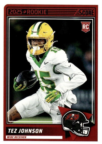 2025 Panini Score Tez Johnson RC #34 Tampa Bay Buccaneers