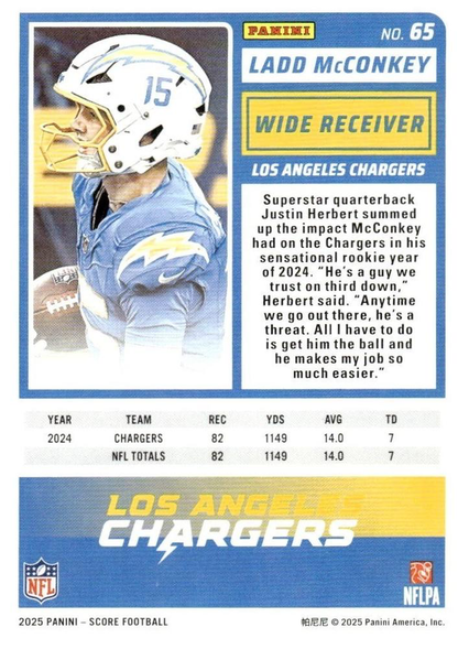 2025 Panini Score Ladd McConkey #65 Los Angeles Chargers