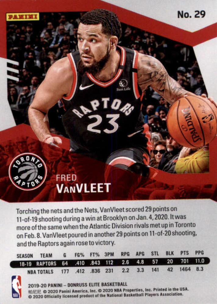 2019 Panini Donruss Elite Fred VanVleet #29 Toronto Raptors
