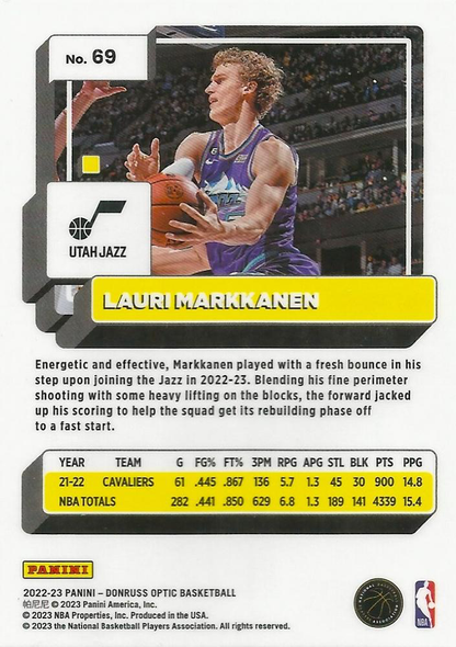 2022 Panini Donruss Optic Lauri Markkanen #69 Utah Jazz