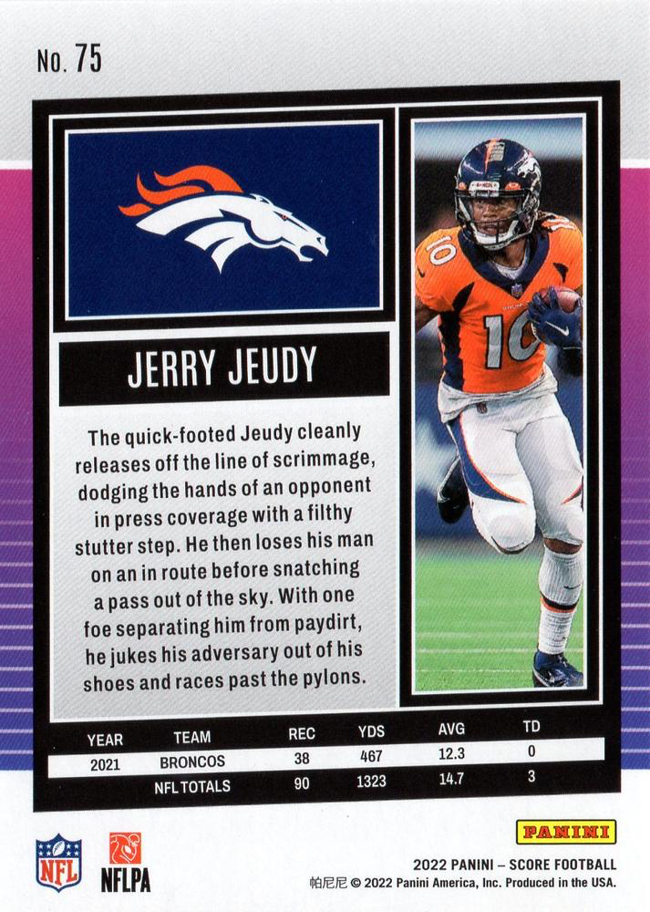 2022 Panini Score Jerry Jeudy Denver Broncos #75