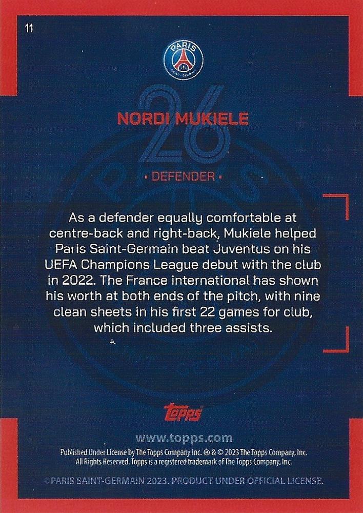 2022 Topps PSG Team Set Nordi Mukiele #11 Paris Saint-Germain