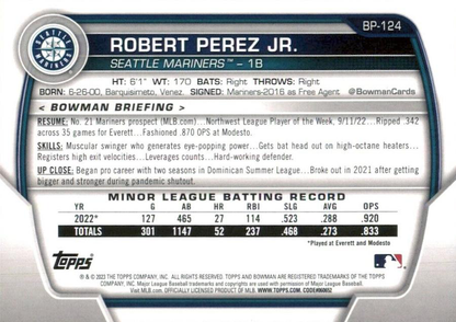 2023 Topps Bowman Paper Prospects Robert Perez Jr. 1st Seattle Mariners #BP-124