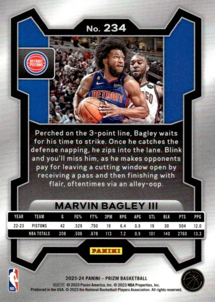 2023 Panini Prizm Marvin Bagley III #234 Detroit Pistons