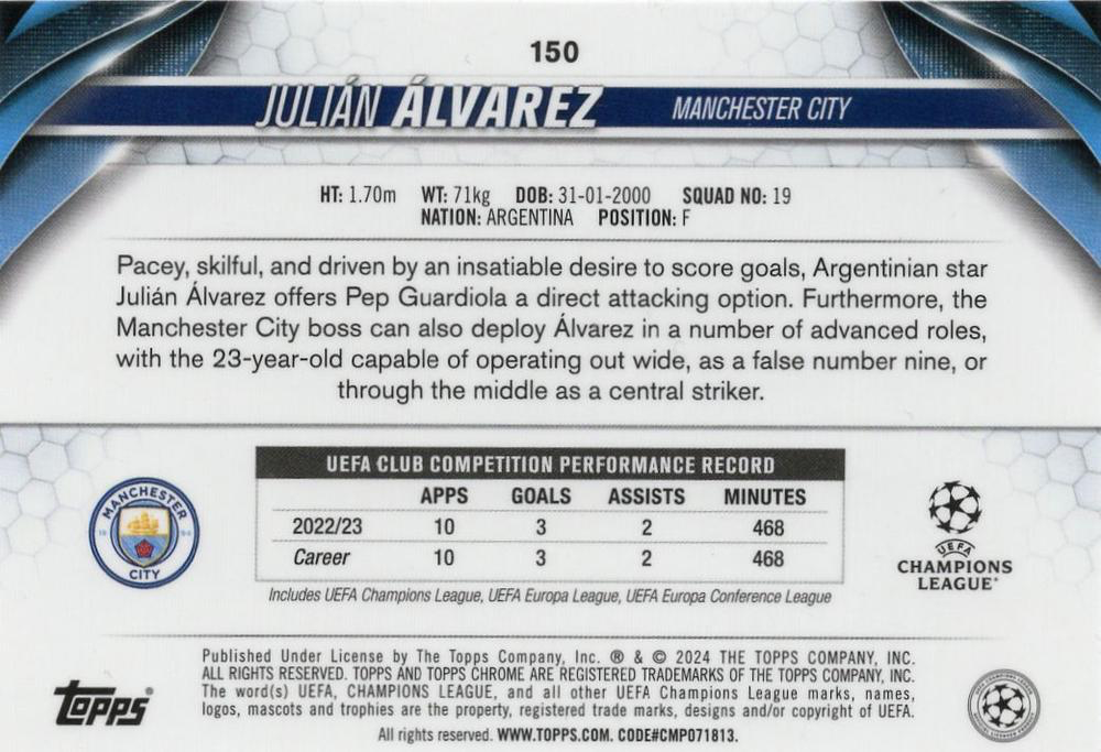2023 Topps Chrome UEFA Club Competitions Julián Álvarez ASR Future Stars #150 Manchester City