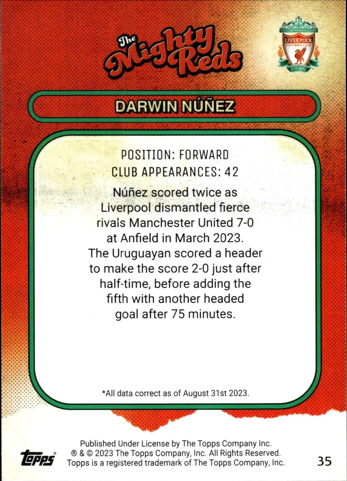 2023 Topps Liverpool Team Set Darwin Nunez MR #35 Liverpool