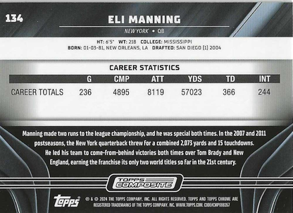 2023 Topps Composite Football Eli Manning Chrome Black #134 New York Giants
