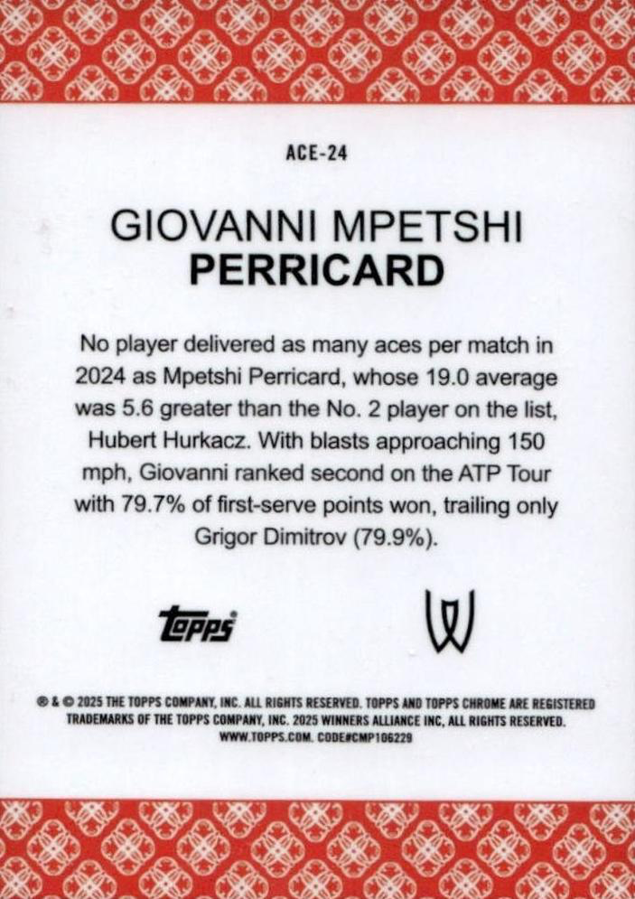 2025 Topps Chrome Tennis Aces Giovanni Mpetshi Perricard RC #ACE-24
