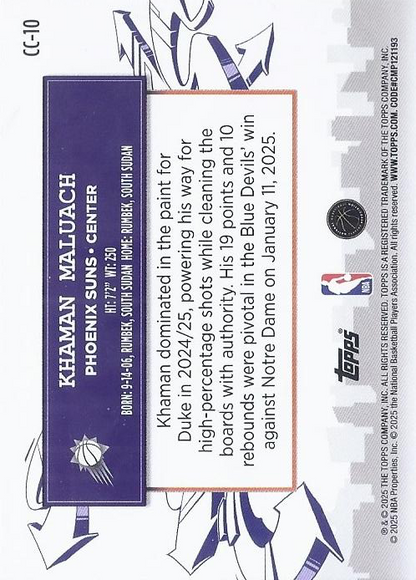 2025 Topps NBA Clutch City Prospects Khaman Maluach CC-10 Phoenix Suns