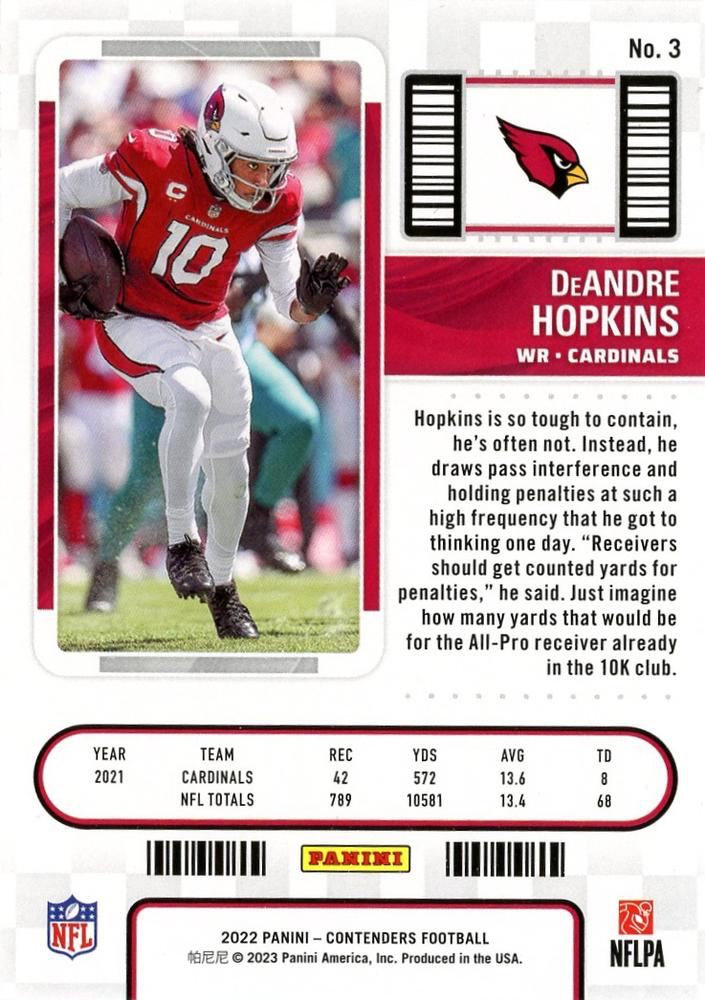 2022 Panini Contenders DeAndre Hopkins Arizona Cardinals #3